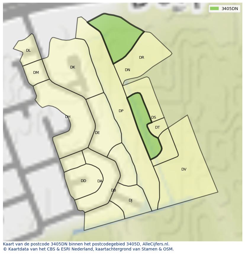 Afbeelding van het postcodegebied 3405 DN op de kaart.
