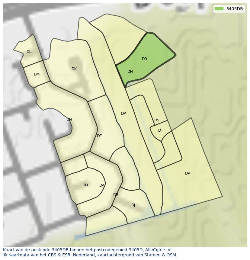 Afbeelding van het postcodegebied 3405 DR op de kaart.
