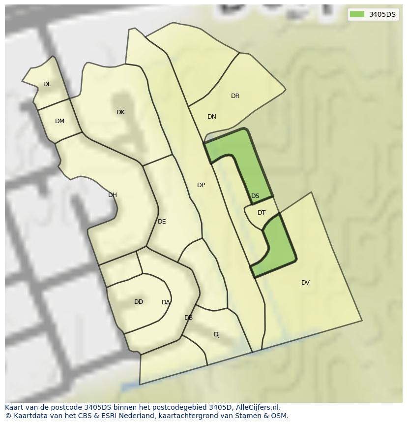 Afbeelding van het postcodegebied 3405 DS op de kaart.