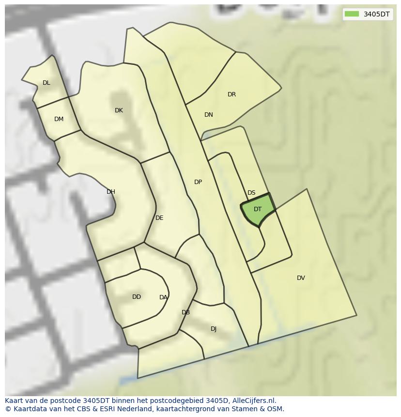 Afbeelding van het postcodegebied 3405 DT op de kaart.