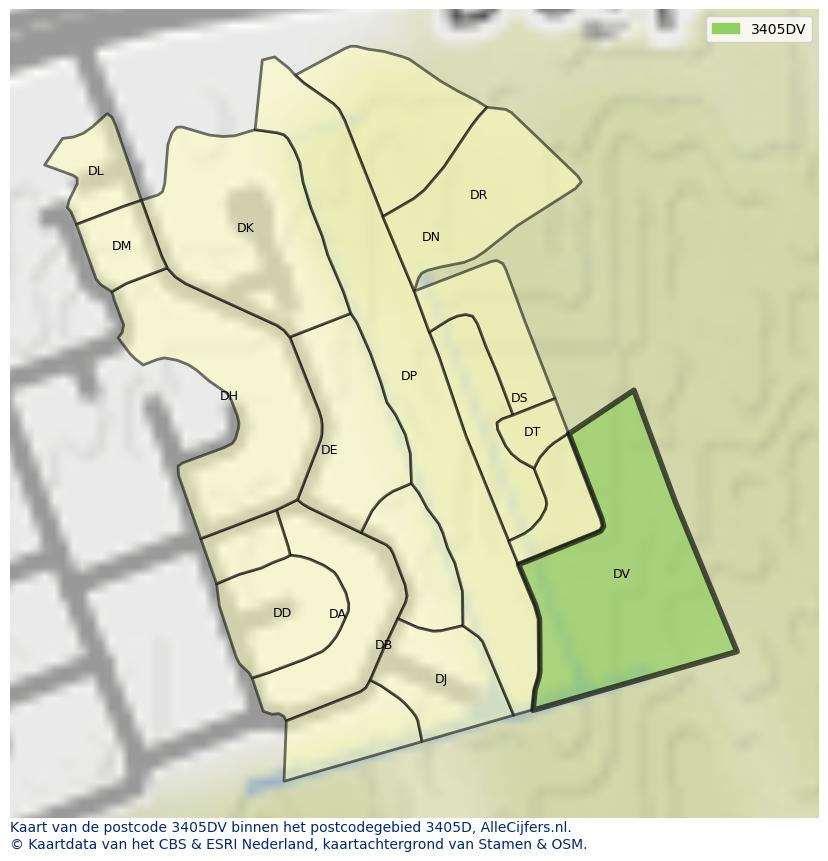 Afbeelding van het postcodegebied 3405 DV op de kaart.