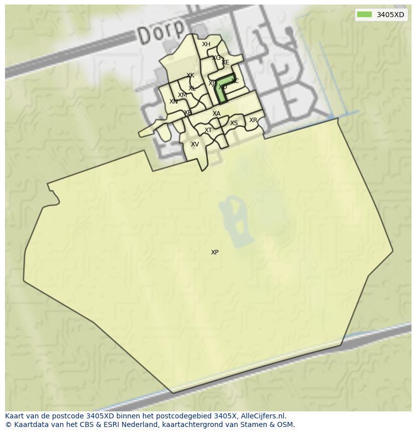 Afbeelding van het postcodegebied 3405 XD op de kaart.