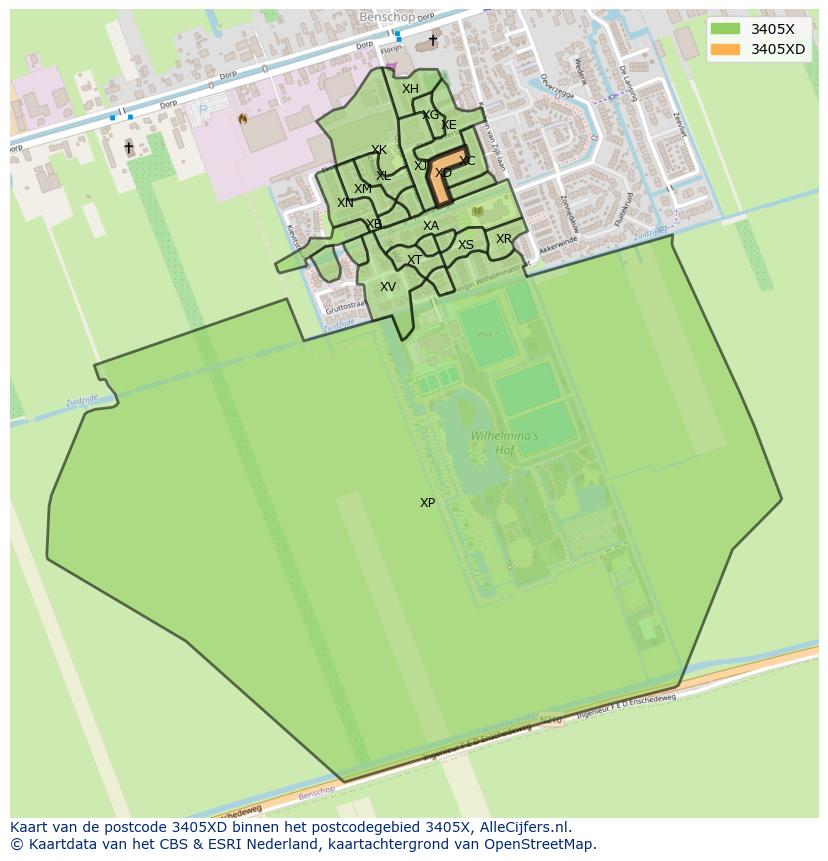 Afbeelding van het postcodegebied 3405 XD op de kaart.