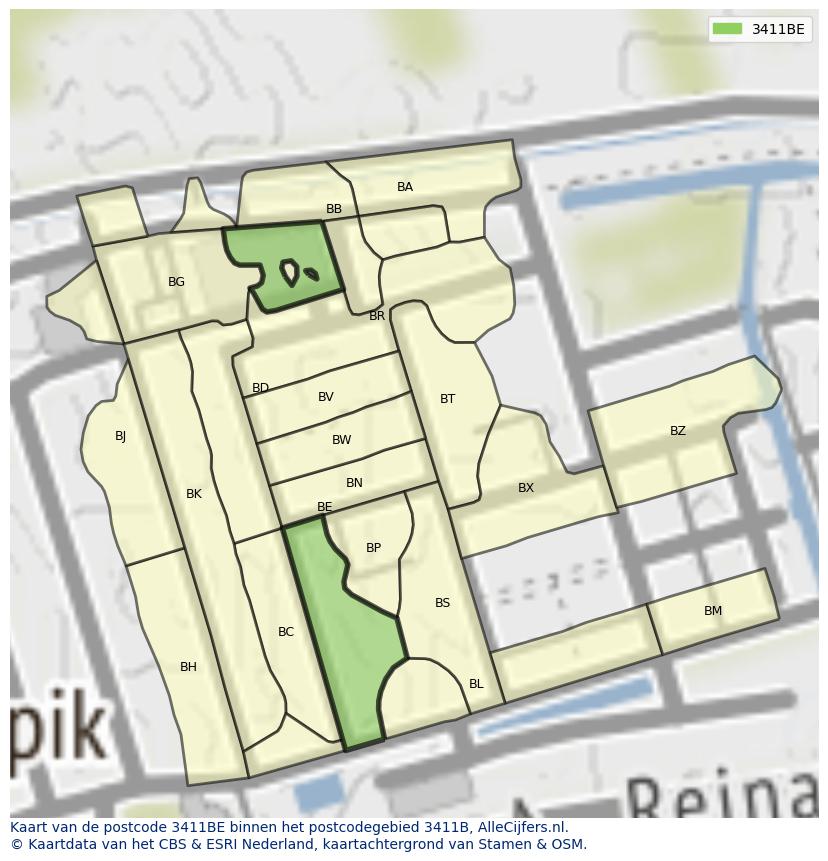 Afbeelding van het postcodegebied 3411 BE op de kaart.