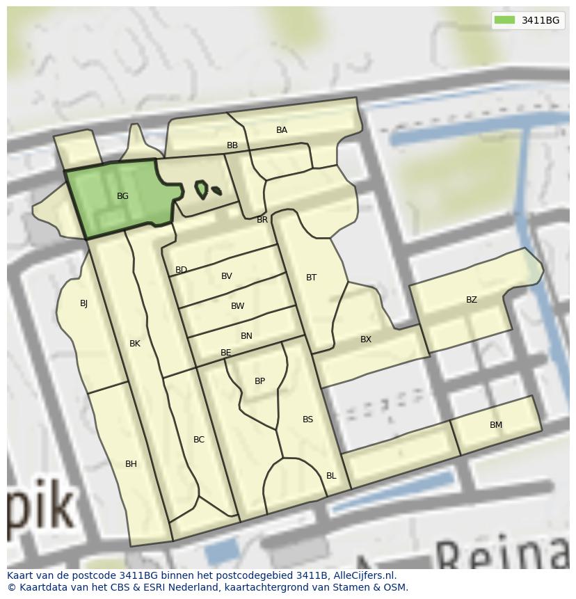 Afbeelding van het postcodegebied 3411 BG op de kaart.