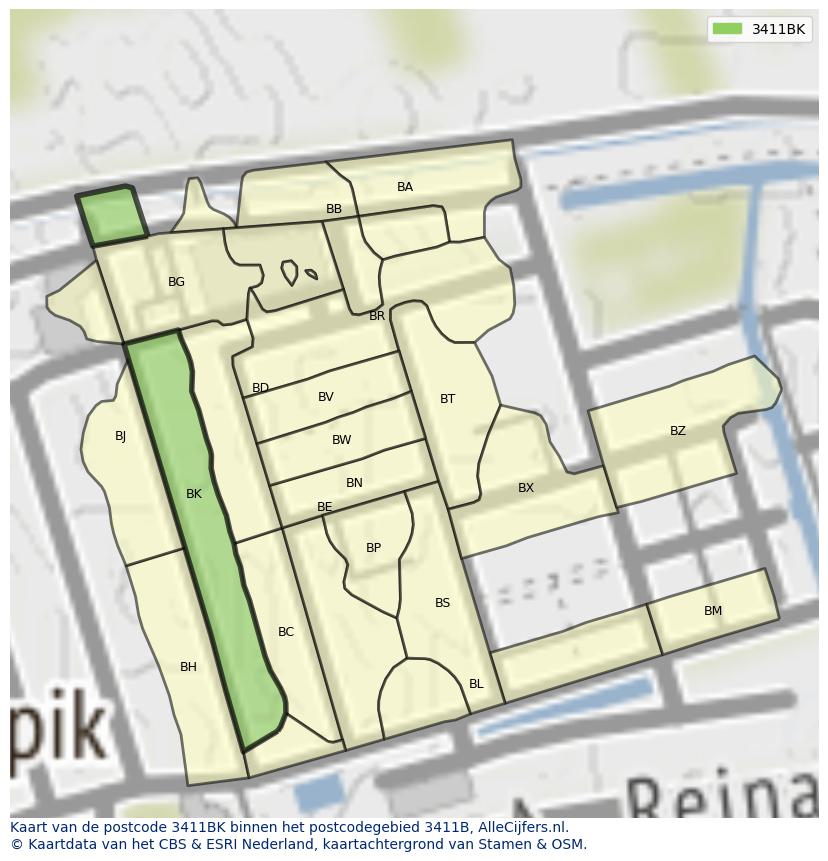 Afbeelding van het postcodegebied 3411 BK op de kaart.
