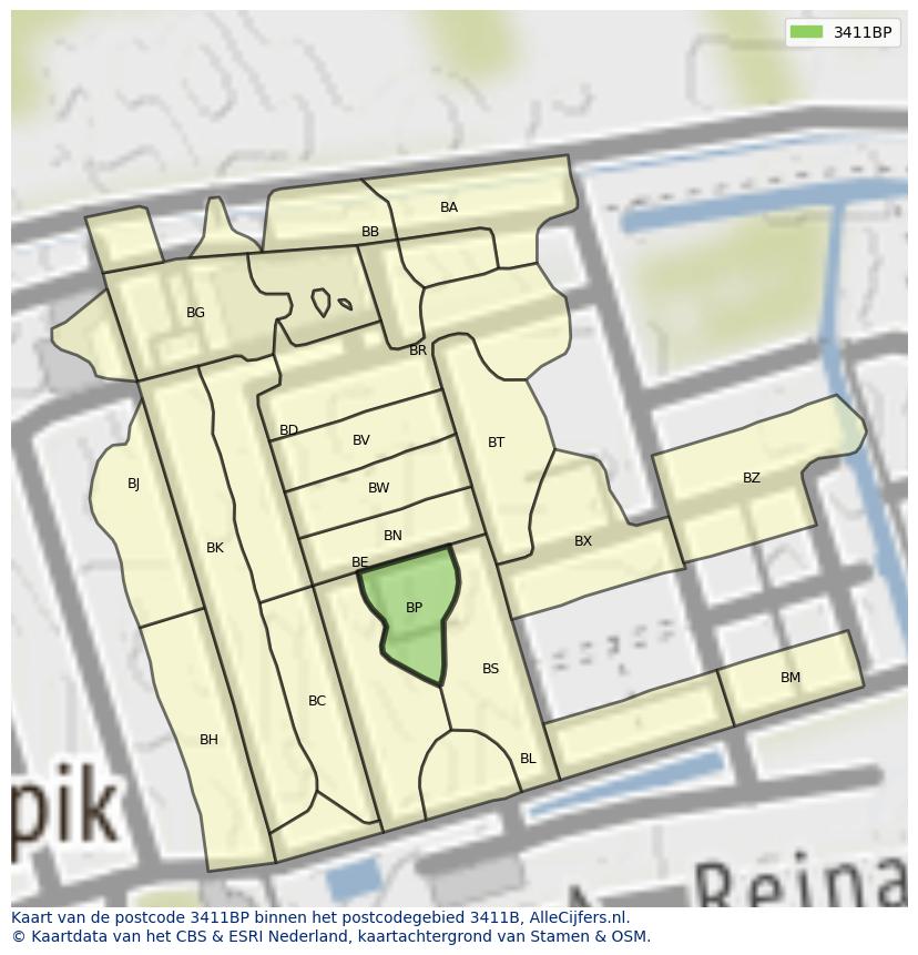 Afbeelding van het postcodegebied 3411 BP op de kaart.