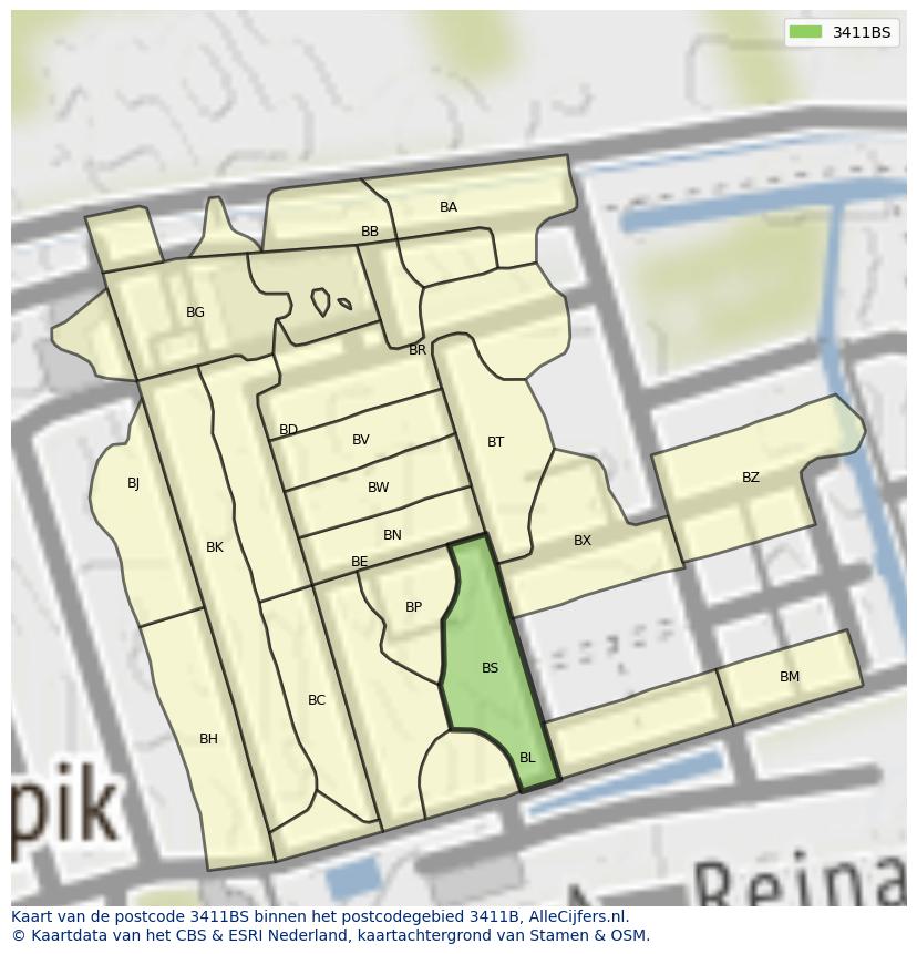 Afbeelding van het postcodegebied 3411 BS op de kaart.