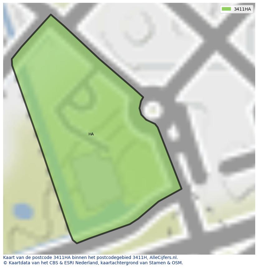 Afbeelding van het postcodegebied 3411 HA op de kaart.