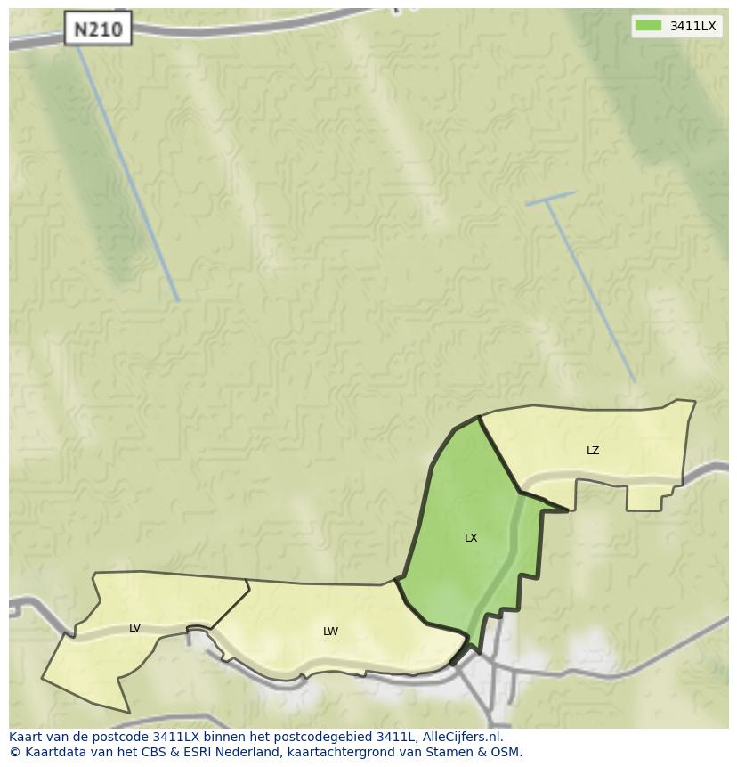 Afbeelding van het postcodegebied 3411 LX op de kaart.