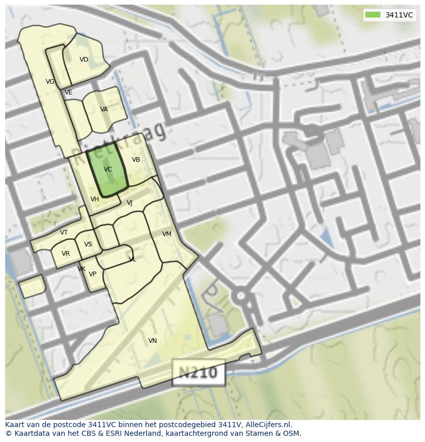 Afbeelding van het postcodegebied 3411 VC op de kaart.