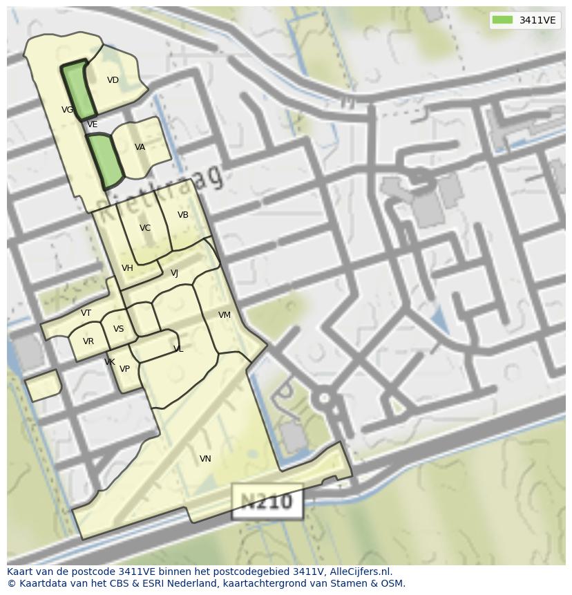 Afbeelding van het postcodegebied 3411 VE op de kaart.
