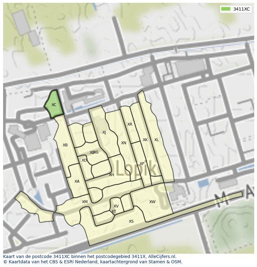 Afbeelding van het postcodegebied 3411 XC op de kaart.