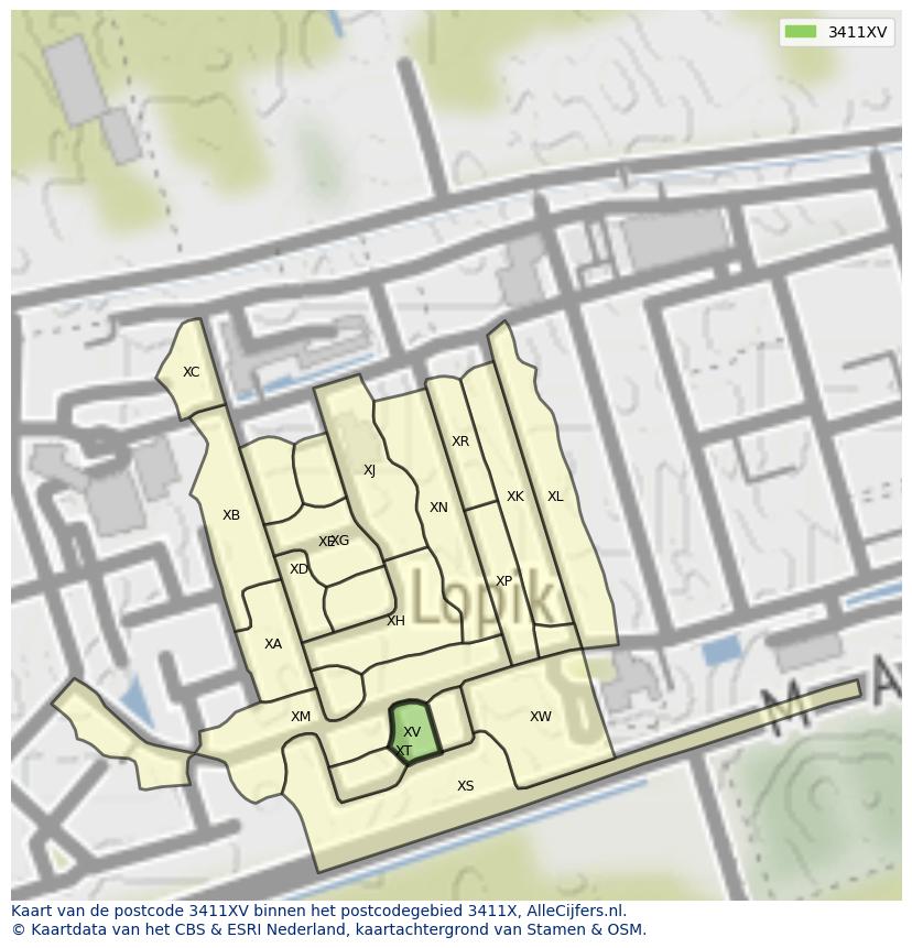 Afbeelding van het postcodegebied 3411 XV op de kaart.