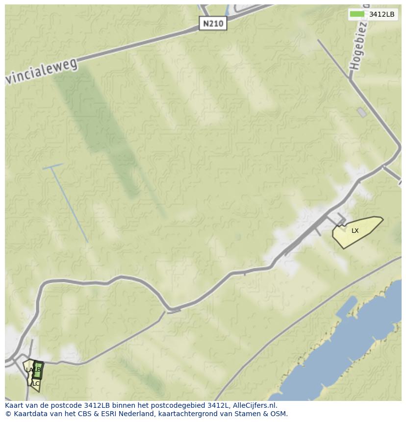 Afbeelding van het postcodegebied 3412 LB op de kaart.