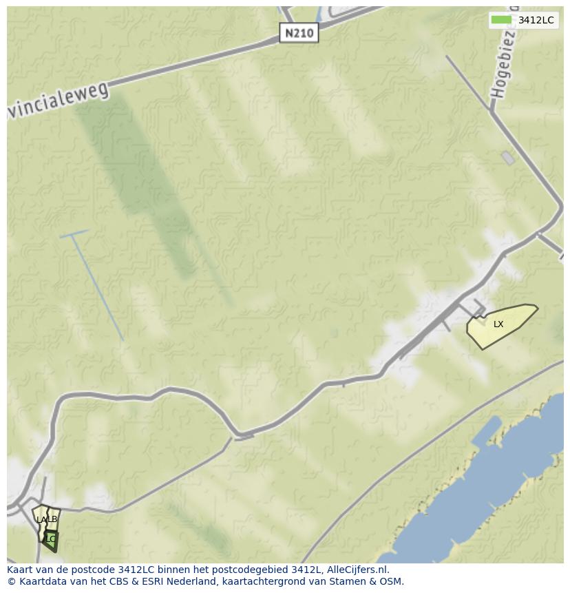 Afbeelding van het postcodegebied 3412 LC op de kaart.