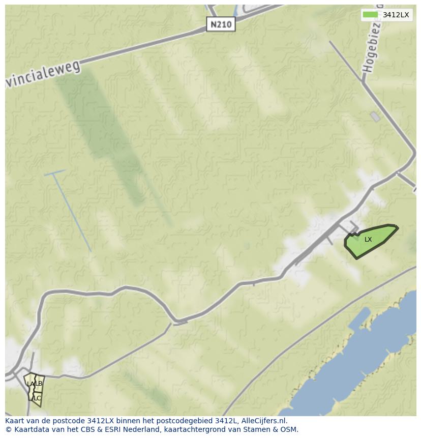 Afbeelding van het postcodegebied 3412 LX op de kaart.