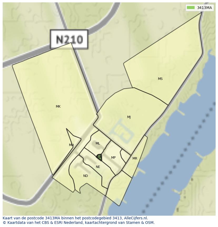 Afbeelding van het postcodegebied 3413 MA op de kaart.
