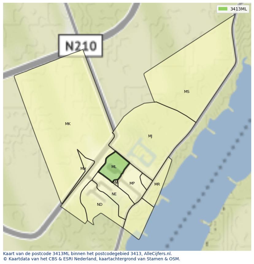 Afbeelding van het postcodegebied 3413 ML op de kaart.