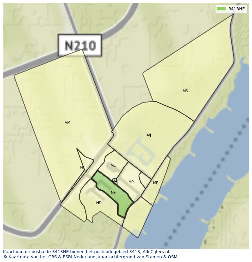 Afbeelding van het postcodegebied 3413 NE op de kaart.