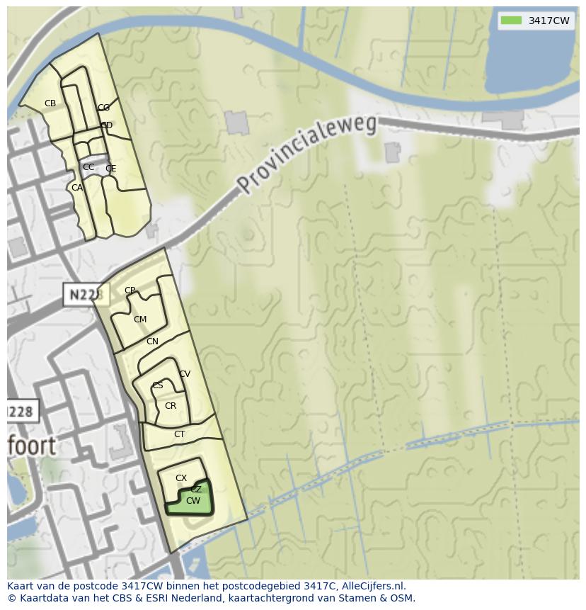 Afbeelding van het postcodegebied 3417 CW op de kaart.