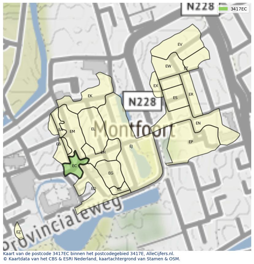 Afbeelding van het postcodegebied 3417 EC op de kaart.