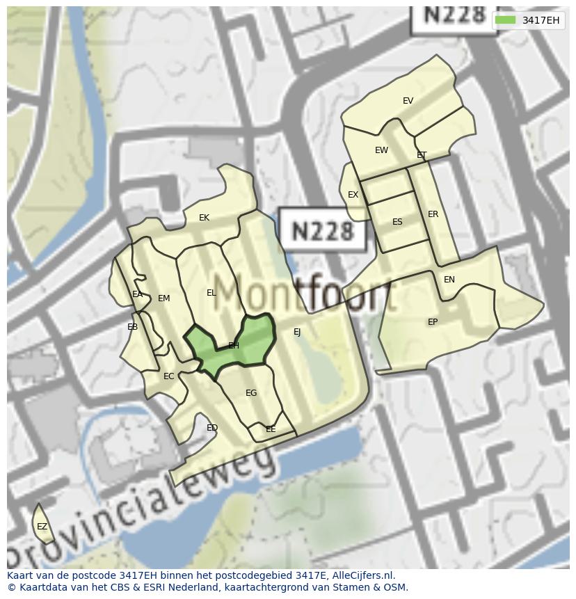Afbeelding van het postcodegebied 3417 EH op de kaart.