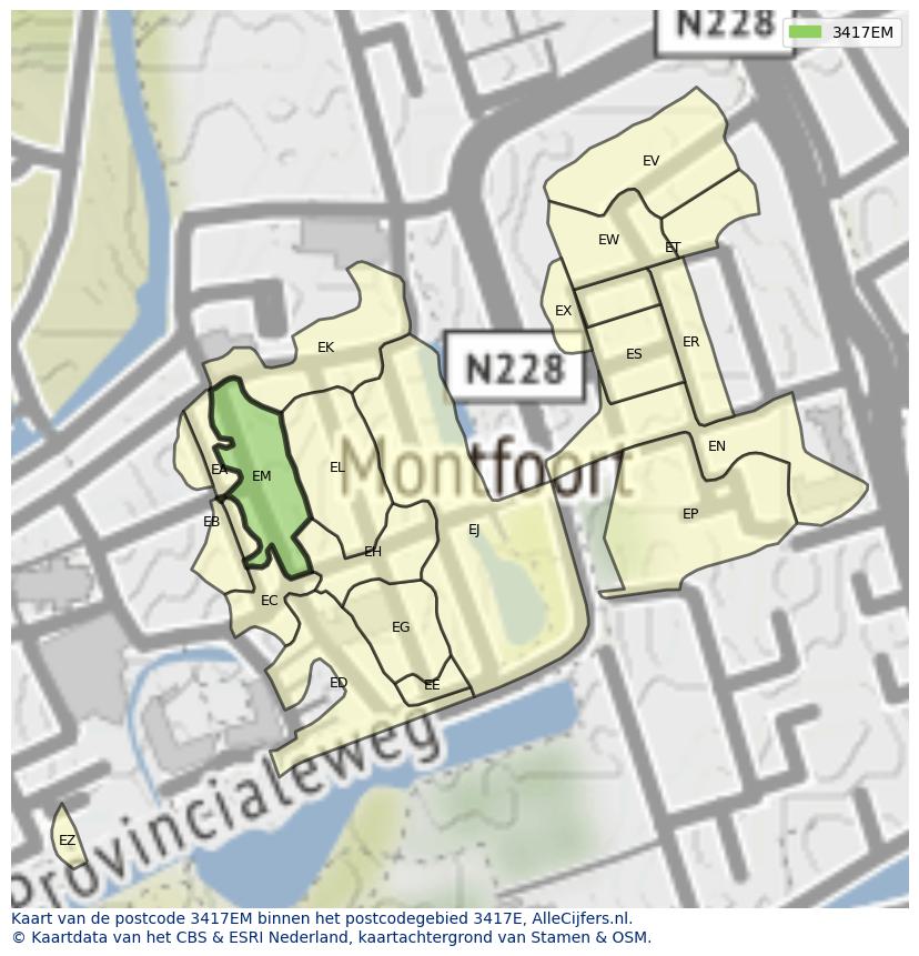Afbeelding van het postcodegebied 3417 EM op de kaart.