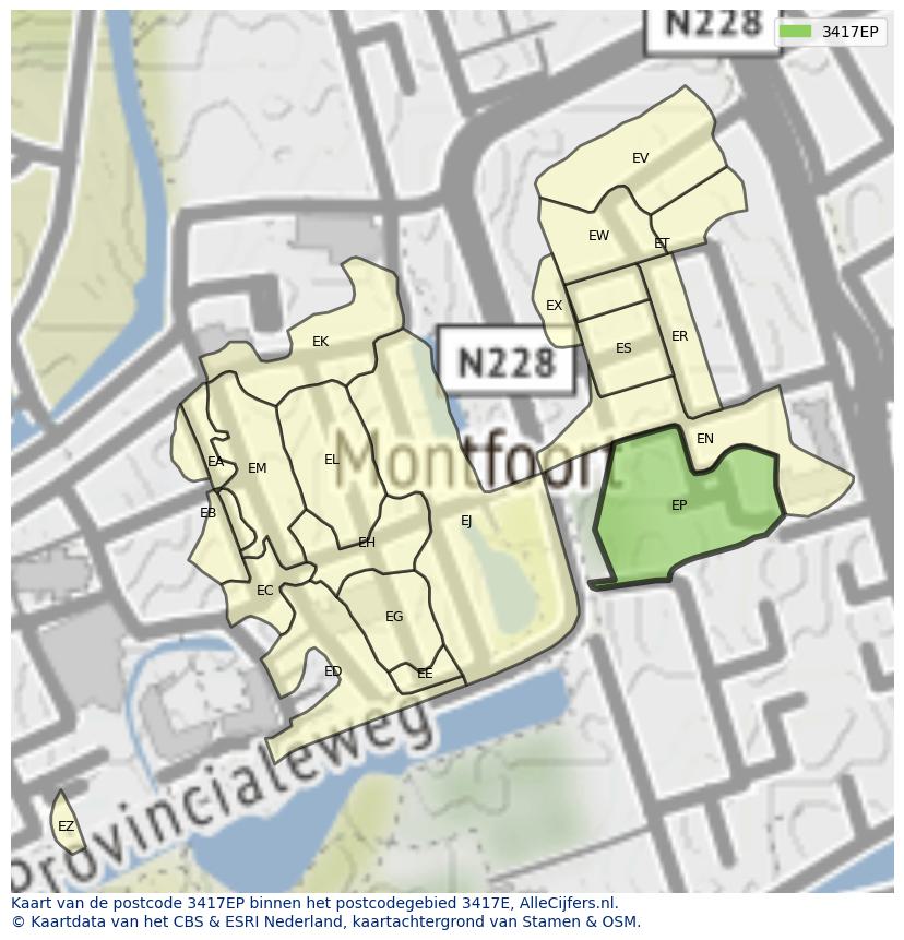 Afbeelding van het postcodegebied 3417 EP op de kaart.