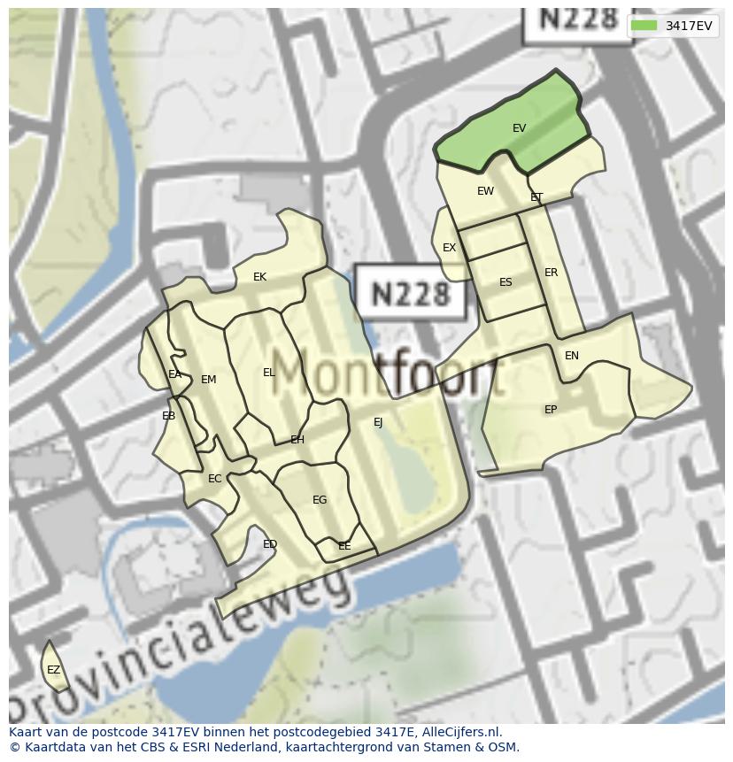 Afbeelding van het postcodegebied 3417 EV op de kaart.