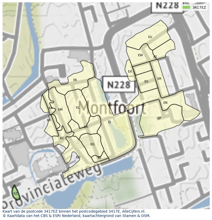 Afbeelding van het postcodegebied 3417 EZ op de kaart.