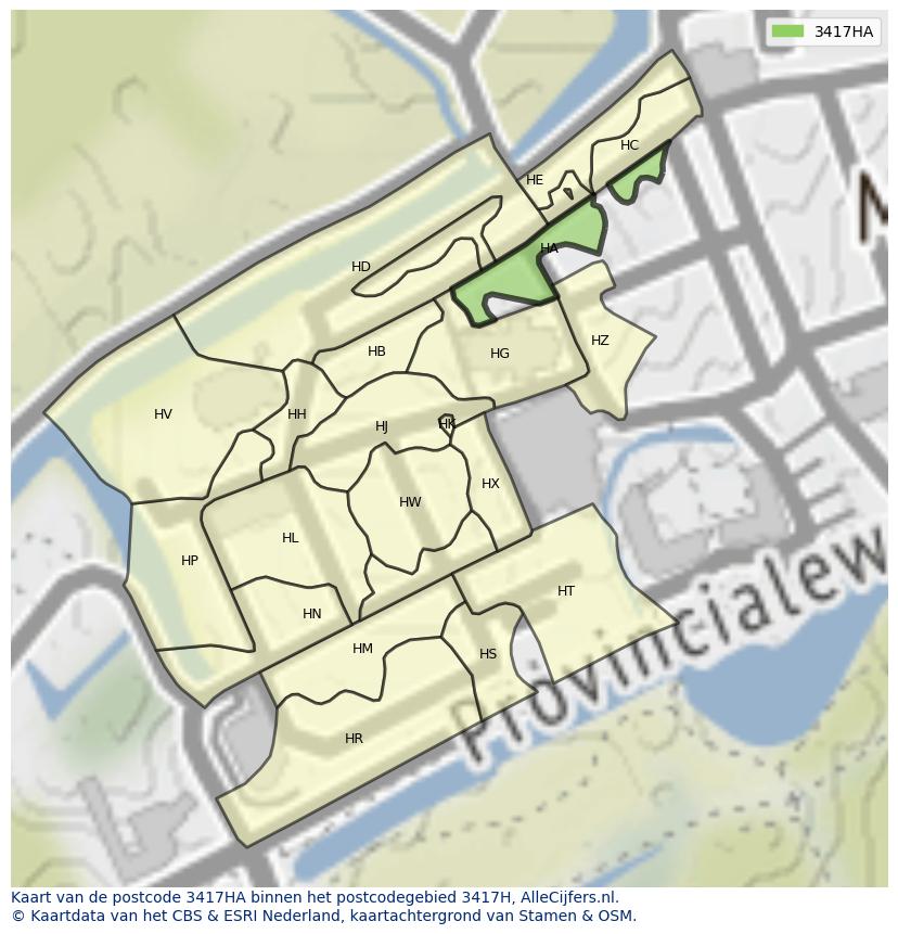 Afbeelding van het postcodegebied 3417 HA op de kaart.