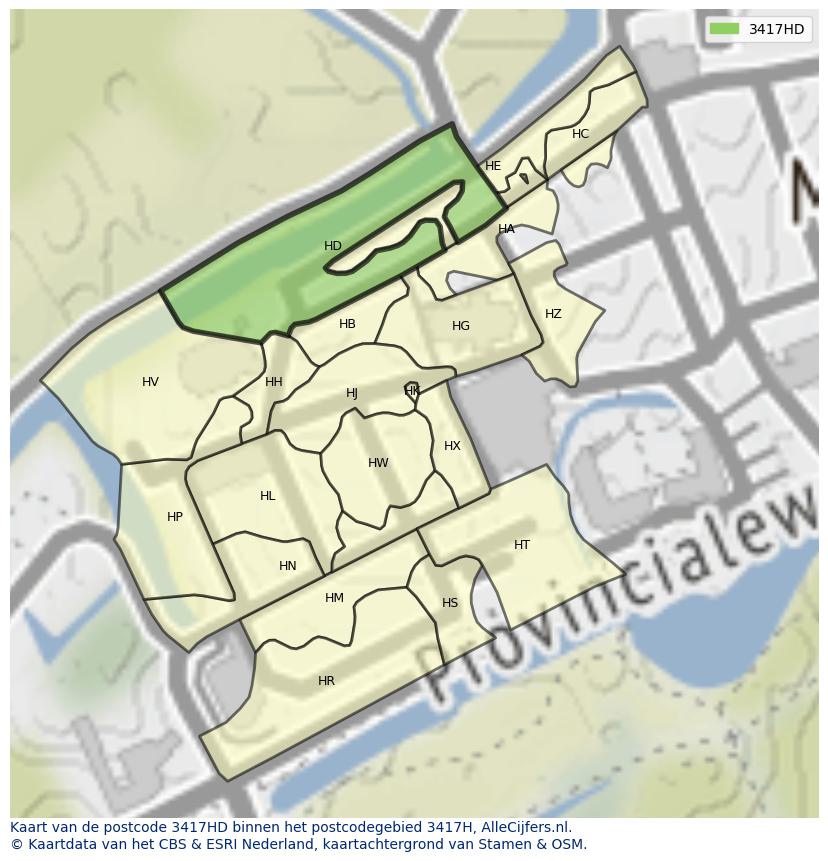 Afbeelding van het postcodegebied 3417 HD op de kaart.