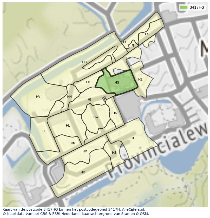 Afbeelding van het postcodegebied 3417 HG op de kaart.