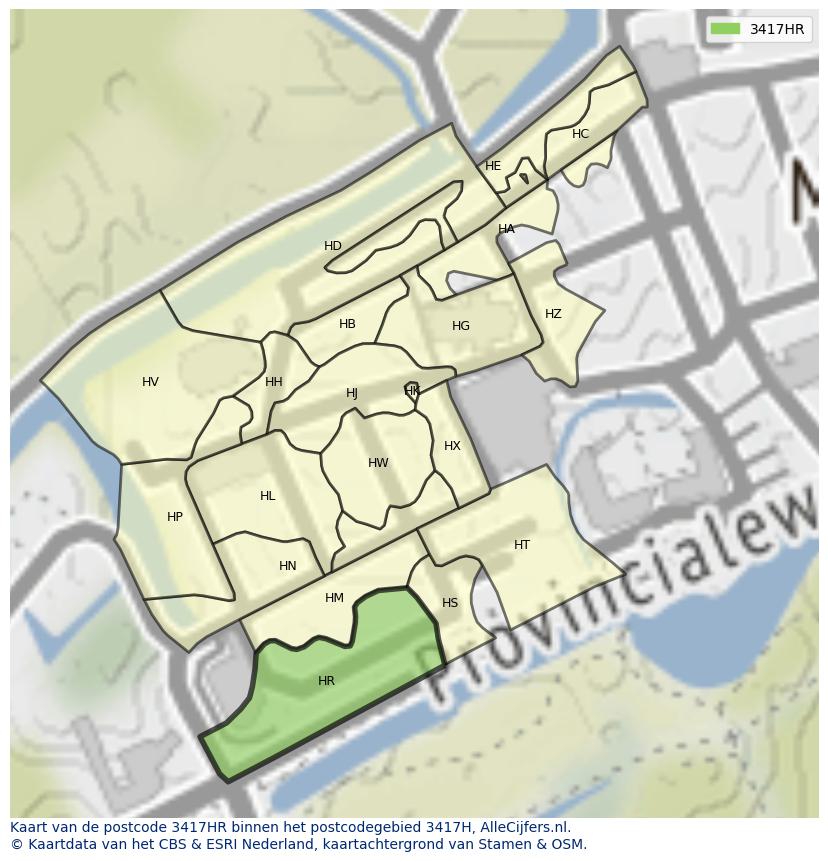 Afbeelding van het postcodegebied 3417 HR op de kaart.