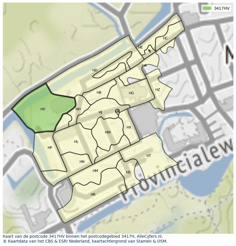 Afbeelding van het postcodegebied 3417 HV op de kaart.