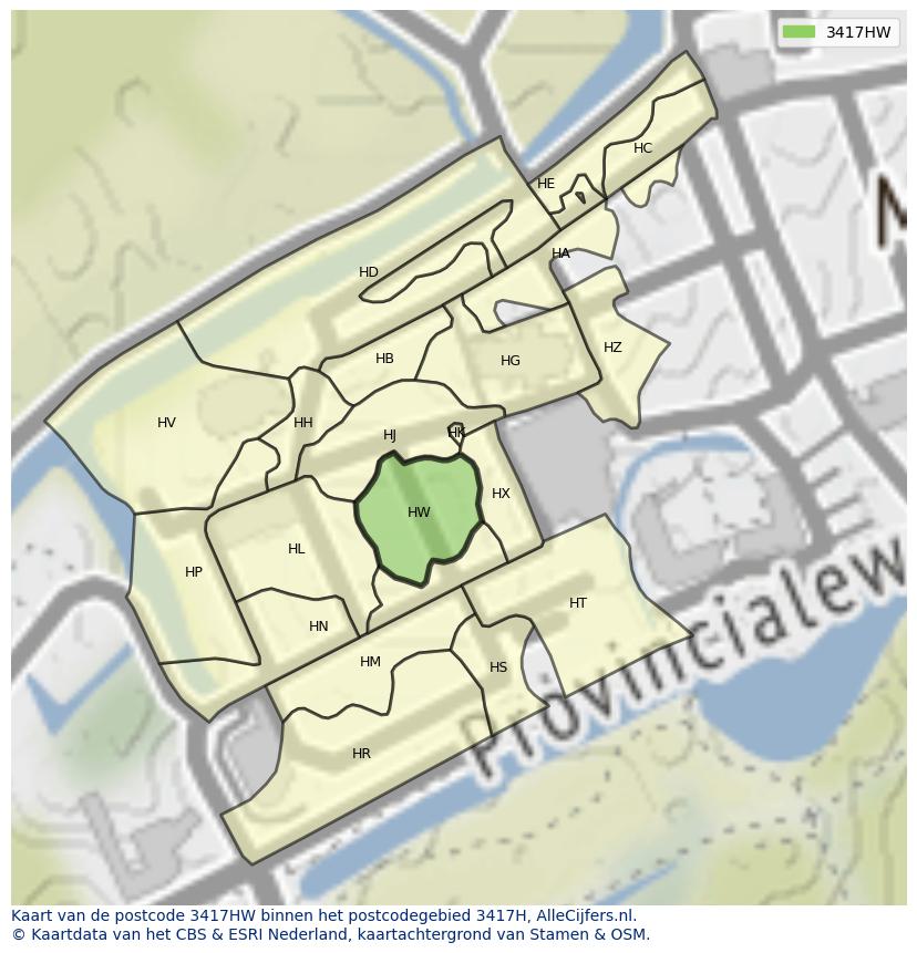 Afbeelding van het postcodegebied 3417 HW op de kaart.