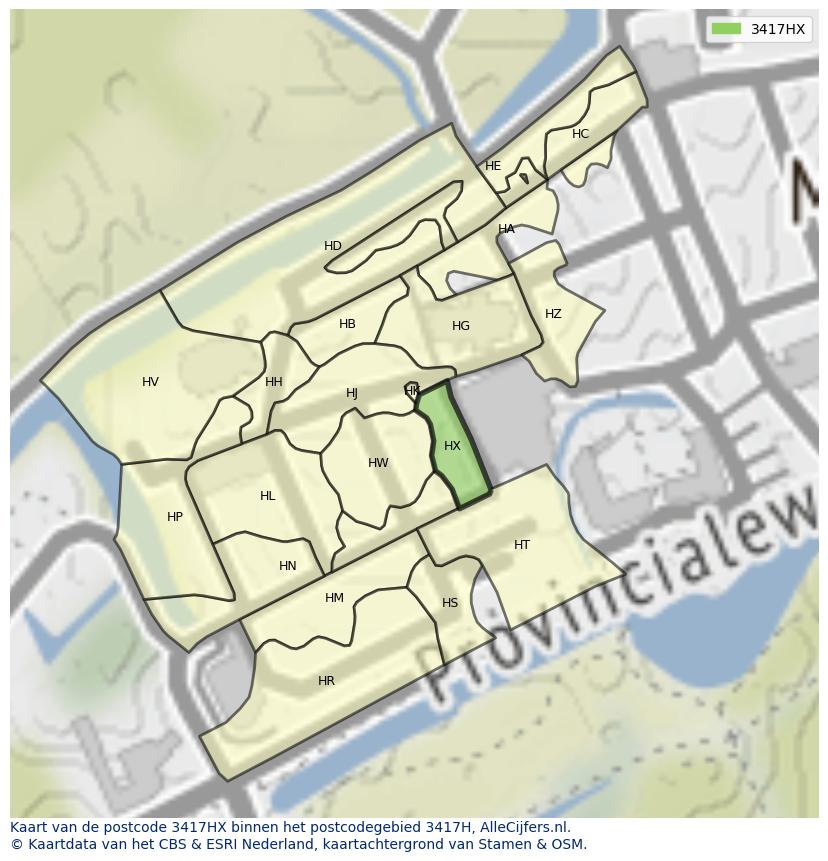 Afbeelding van het postcodegebied 3417 HX op de kaart.