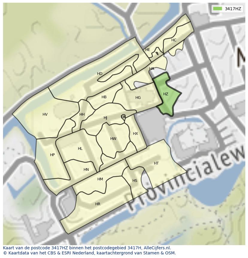 Afbeelding van het postcodegebied 3417 HZ op de kaart.