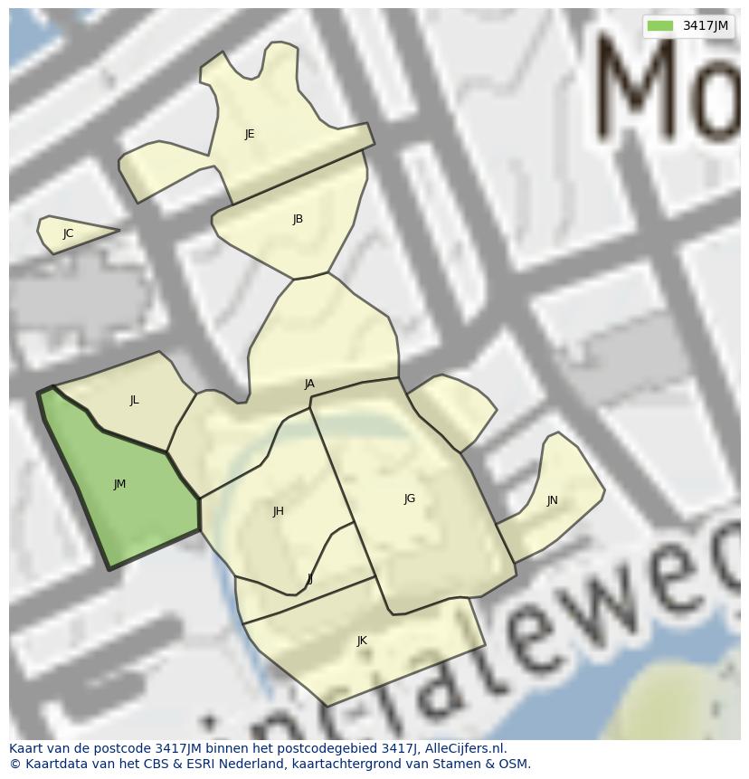 Afbeelding van het postcodegebied 3417 JM op de kaart.