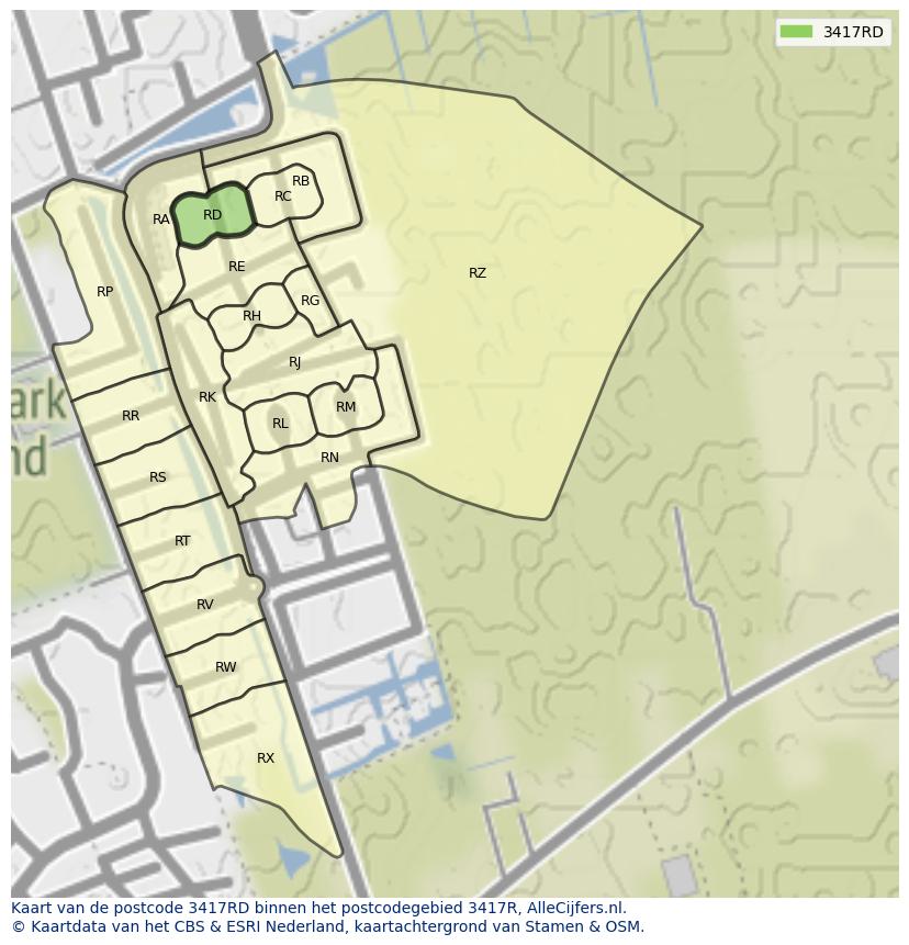 Afbeelding van het postcodegebied 3417 RD op de kaart.