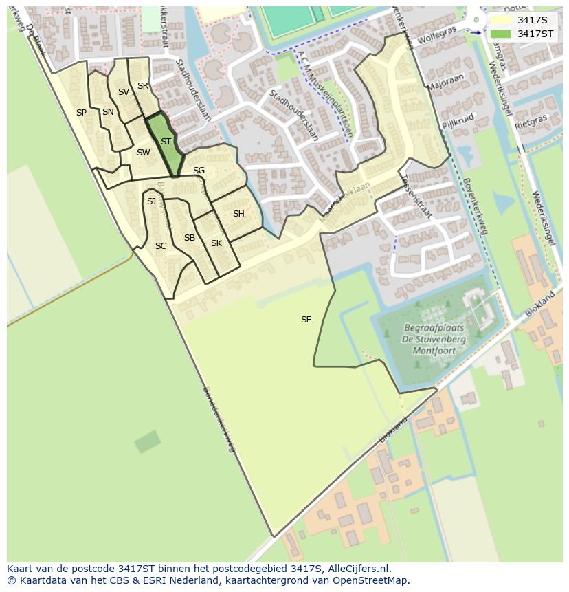 Afbeelding van het postcodegebied 3417 ST op de kaart.