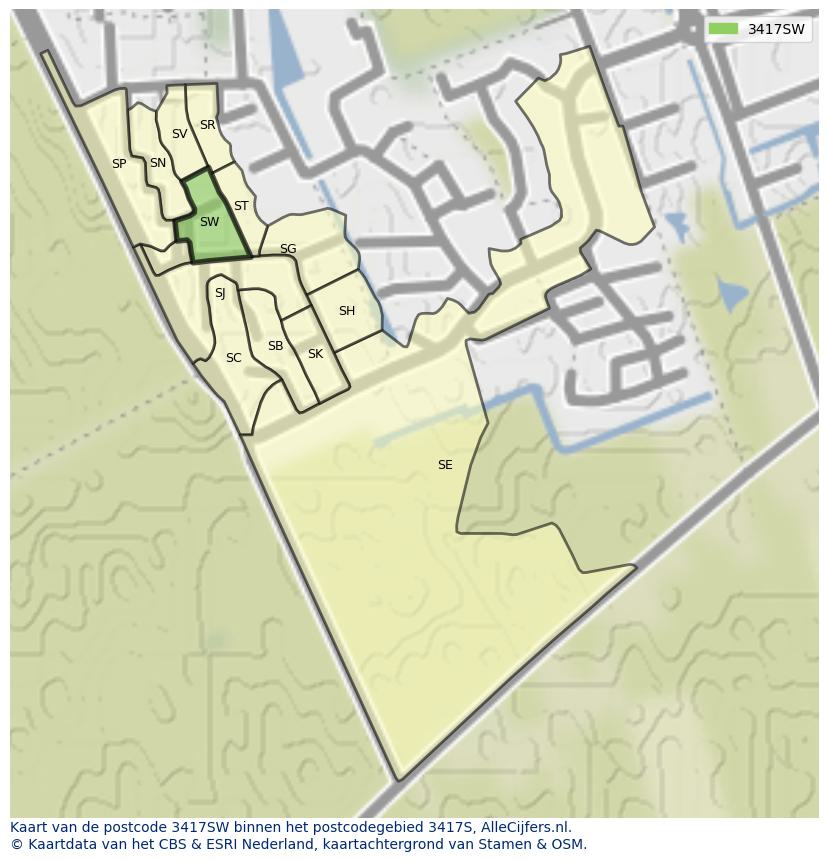 Afbeelding van het postcodegebied 3417 SW op de kaart.