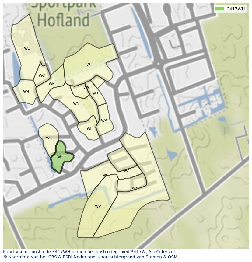 Afbeelding van het postcodegebied 3417 WH op de kaart.
