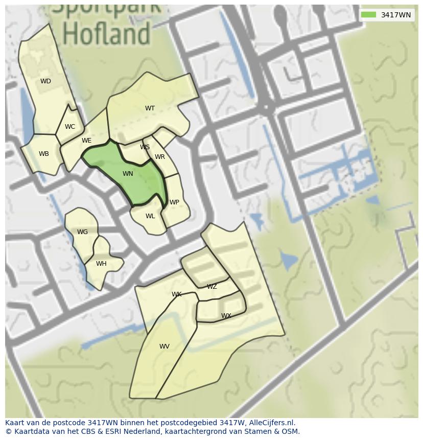 Afbeelding van het postcodegebied 3417 WN op de kaart.