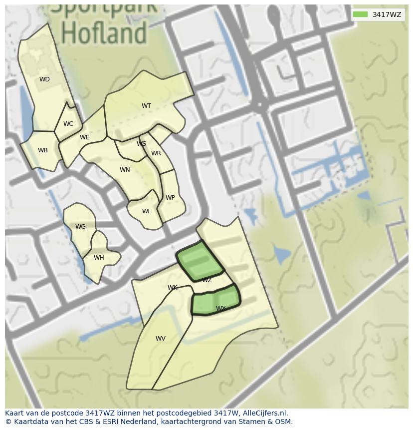 Afbeelding van het postcodegebied 3417 WZ op de kaart.