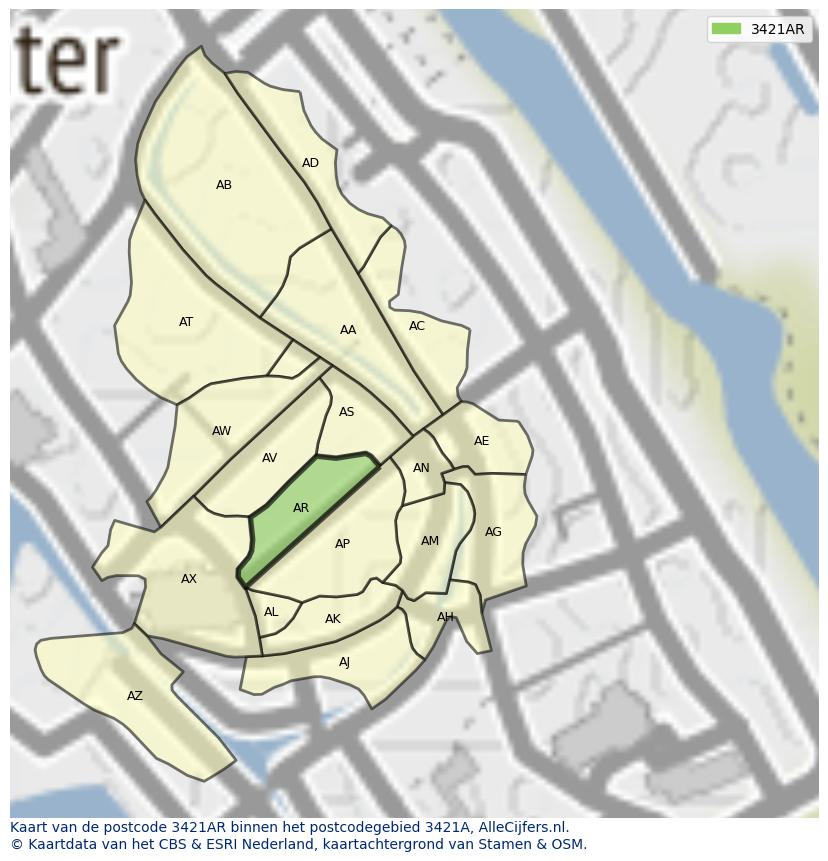 Afbeelding van het postcodegebied 3421 AR op de kaart.