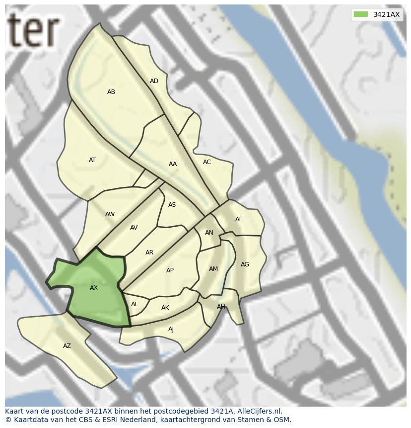 Afbeelding van het postcodegebied 3421 AX op de kaart.