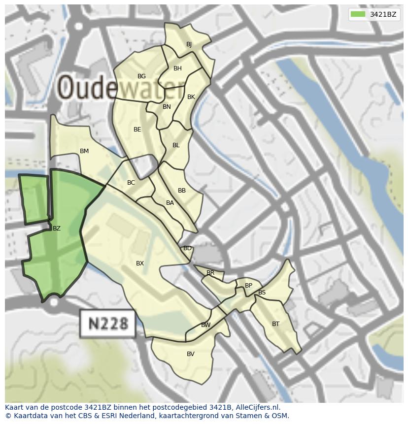 Afbeelding van het postcodegebied 3421 BZ op de kaart.