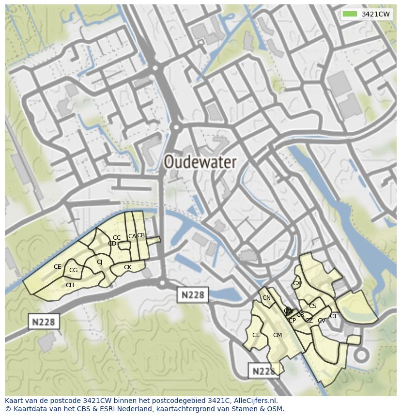 Afbeelding van het postcodegebied 3421 CW op de kaart.